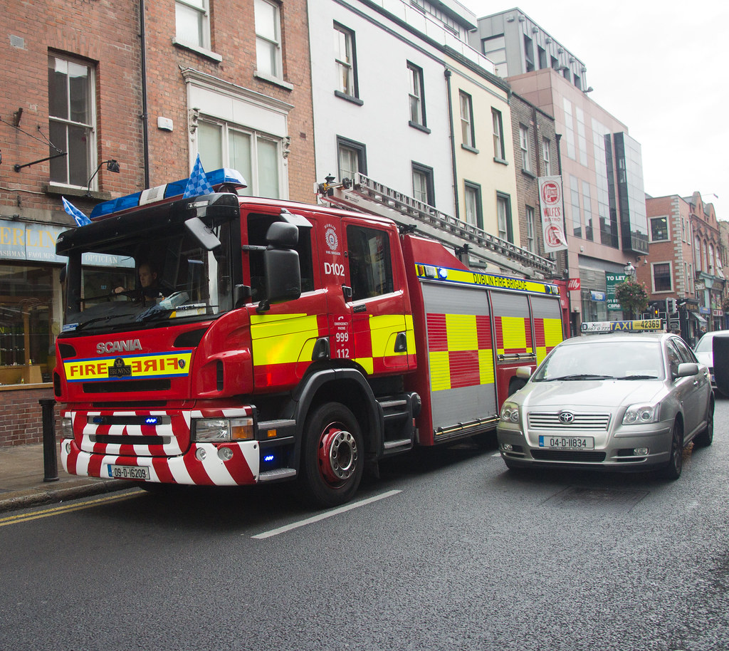 Dublin Fire Brigade engine responding on a Dublin street